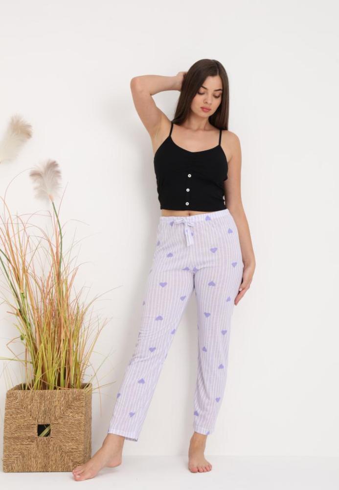 Pantaloni de Pijama Dama ,Culoare Mov cu Alb,Engros